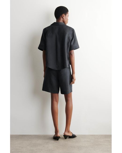 COS Black Oversized Short-Sleeved Linen Shirt