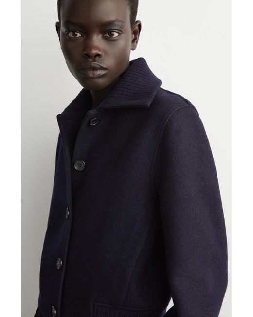 COS Blue Ribbed-Collar Boiled Merino Wool Jacket