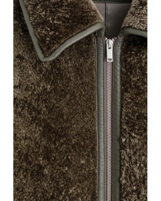 COS Green Leather-Bonded Shearling Long Coat