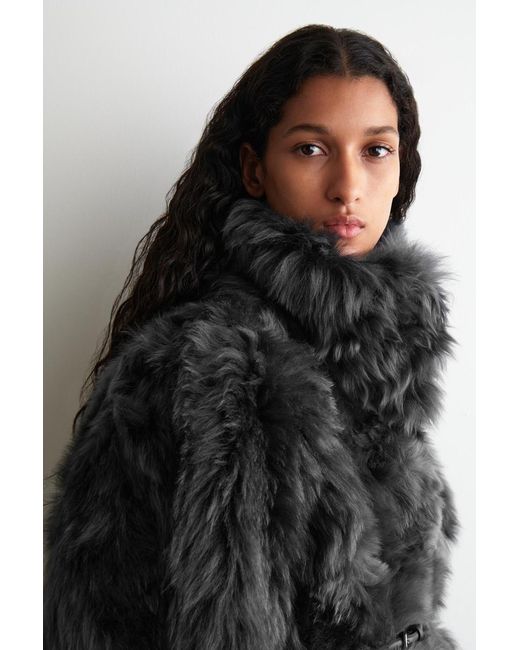 COS Black Funnel-Neck Shearling Jacket