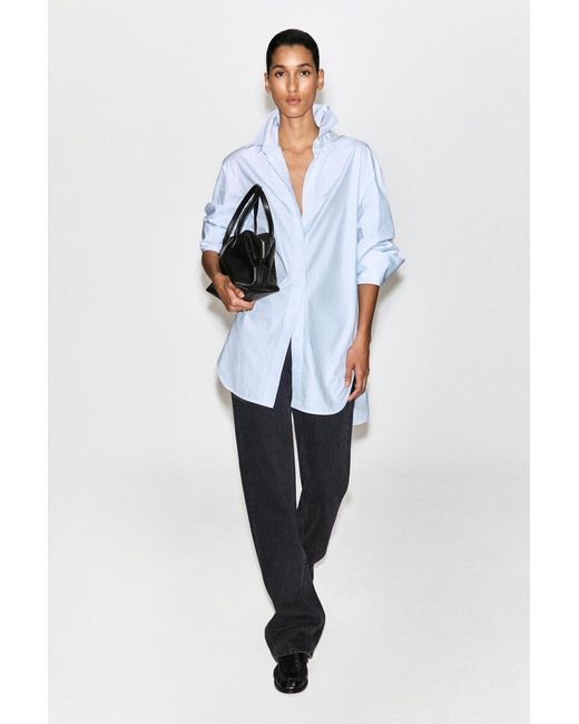 COS Blue Cutaway-Collar Striped Cotton-Blend Shirt