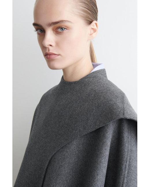COS Gray Double-Faced Merino Wool Scarf Cape