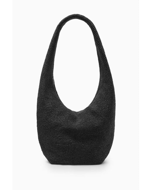COS Black Oversized Sling Bag - Raffia
