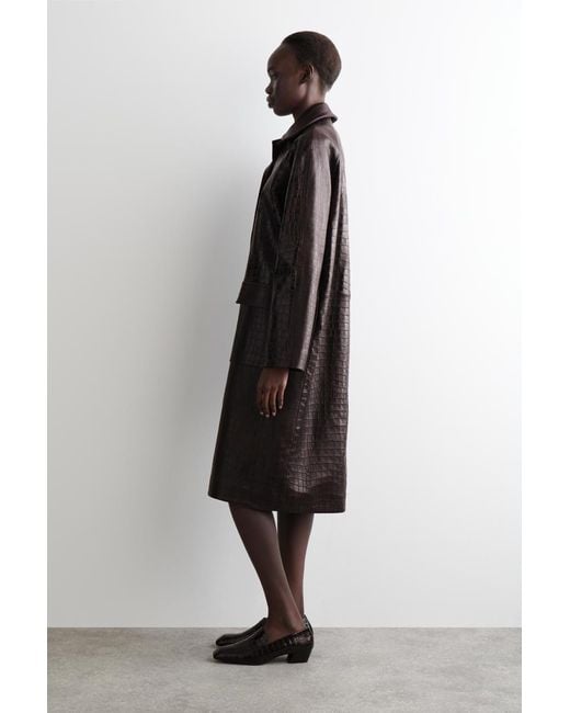 COS Black Croc-Effect Leather Long Coat
