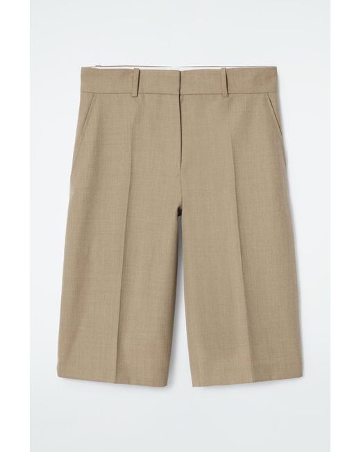 COS Natural Longline Wool-blend Twill Shorts