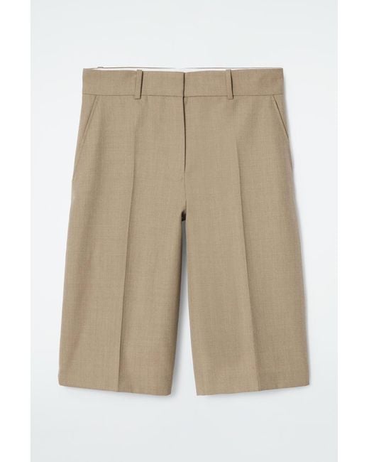 COS Longline Wool-blend Twill Shorts in Natural | Lyst