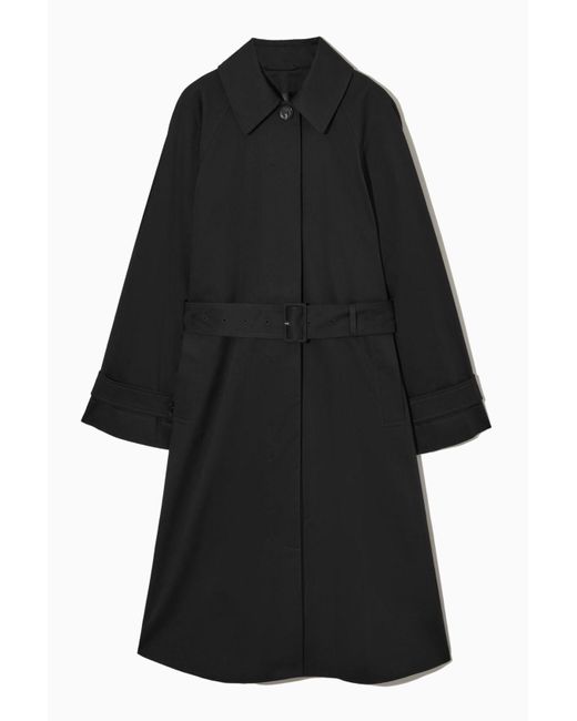 COS Cotton Regular-fit Twill Trench Coat in Black | Lyst