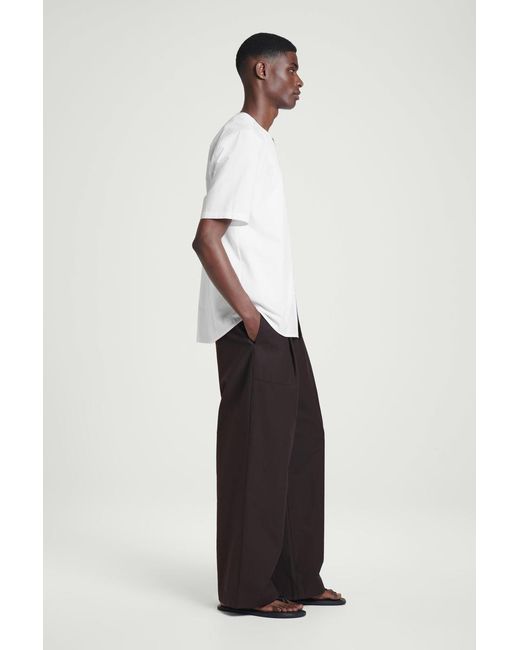 COS White Collarless Pima Cotton Shirt for men