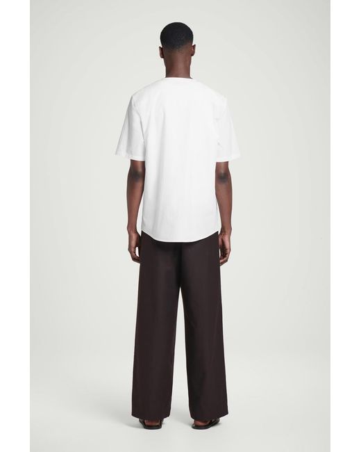 COS White Collarless Pima Cotton Shirt for men