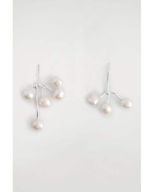 COS Natural Mismatched Cascading Pearl Earrings