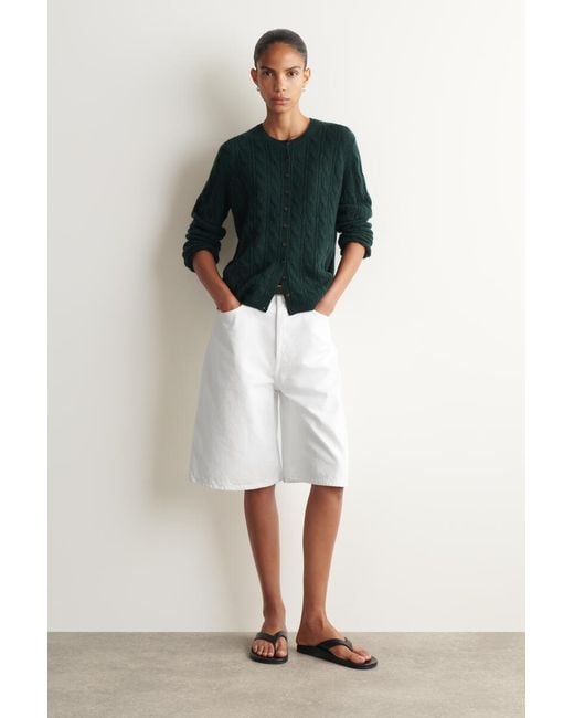 COS Green Cable-Knit Cashmere Cardigan