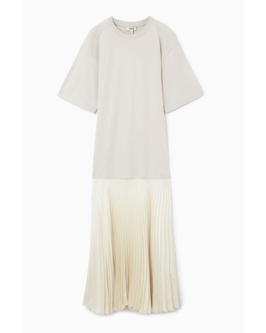 COS White Pleated-skirt T-shirt Dress