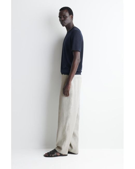 COS Blue Contrast-Tipped Silk-Cotton T-Shirt for men