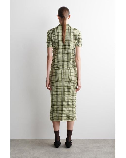 COS Green Checked Cotton-Jacquard Midi Skirt