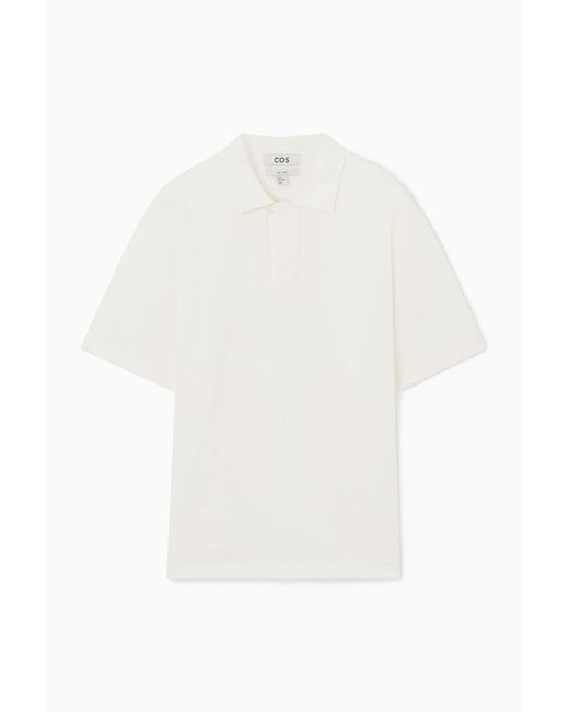 COS White Camp-collar Seersucker Polo Shirt for men