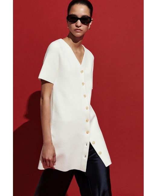 COS White Buttoned Milano-Knit Mini Dress