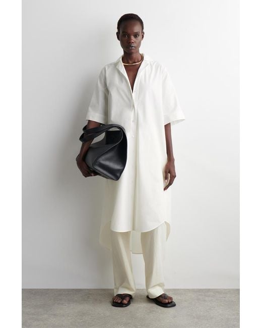 COS White Belted Short-Sleeved Midi Shirt Dress