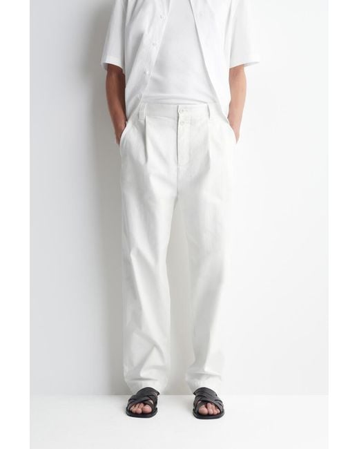 COS White Denim-Herringbone Relaxed-Fit Tapered Trousers for men