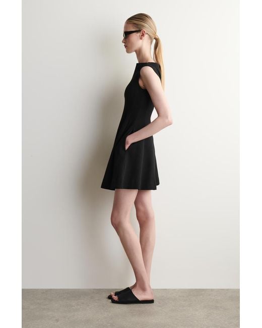 COS Black Sculpted Flared Cotton Mini Dress