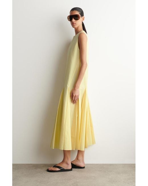 COS Yellow Pleated Cotton-Linen Maxi Dress