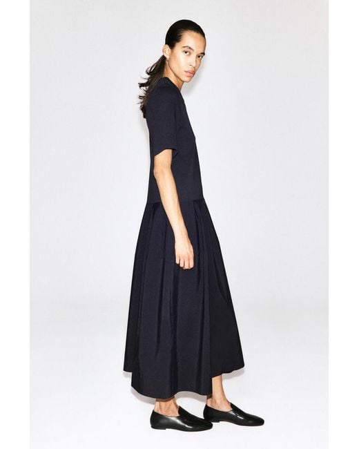 COS Blue Dropped-Waist Contrast-Panel Midi Dress