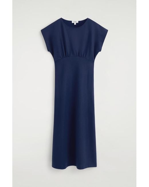 COS Blue Sculpted Gathered Jersey Midi Dress