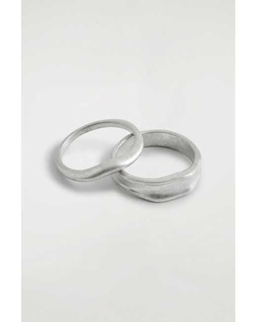 COS Gray 2-Pack Hammered Rings for men