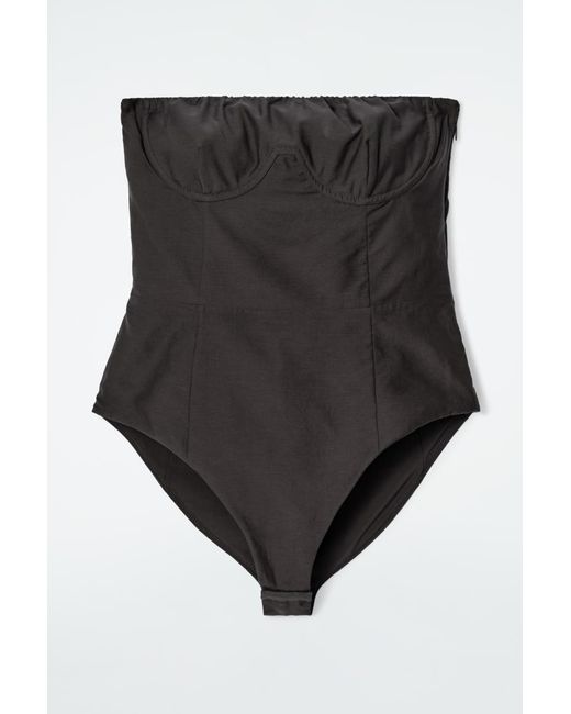 COS Black Corset Bandeau Bodysuit