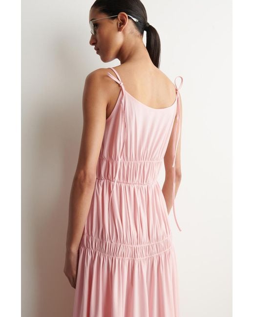 COS Pink Gathered Jersey Midi Dress