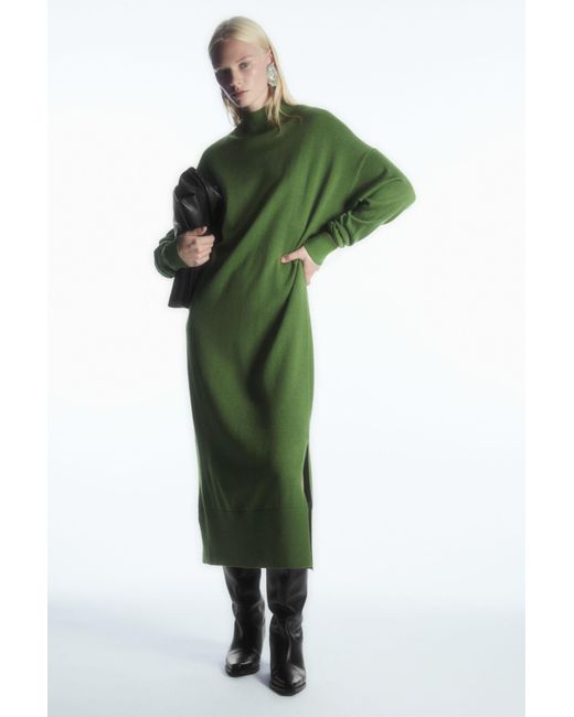 COS Green Lightweight Merino-wool Turtleneck Dress