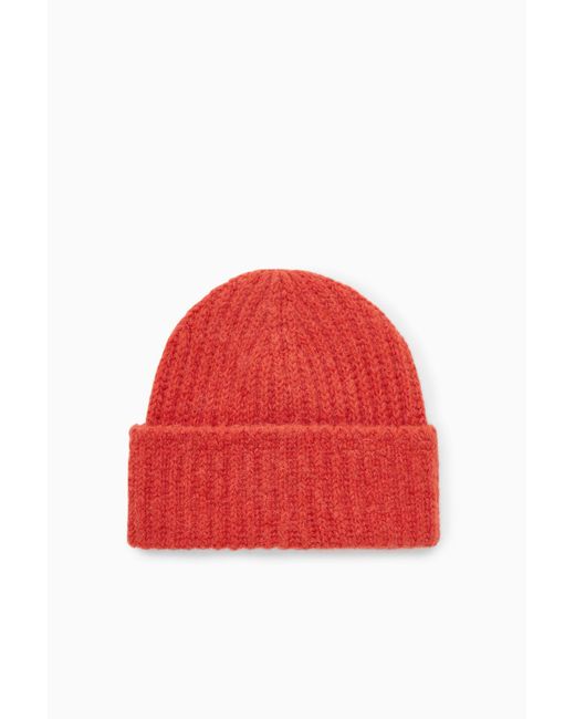COS Red Ribbed Alpaca-blend Beanie for men