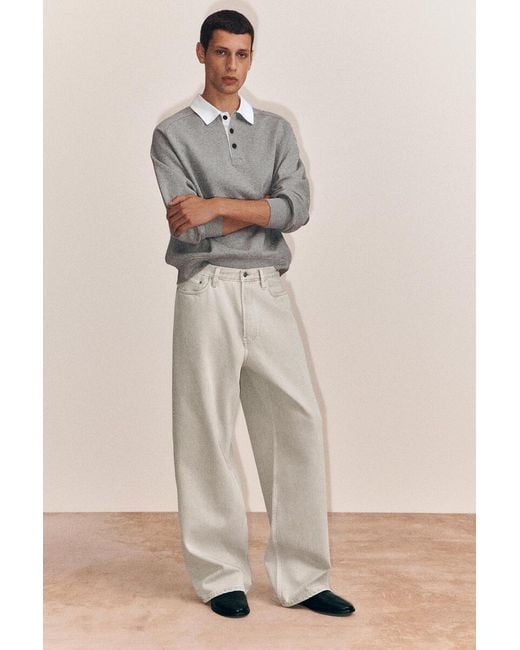 COS Gray Contrast-Collar Jersey Polo Shirt for men
