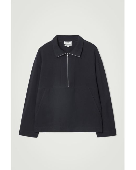 COS Blue Collared Twill Half-zip Sweatshirt for men