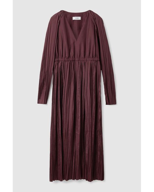 COS Synthetic Long-sleeve Pleated Maxi Dress in Red - Lyst
