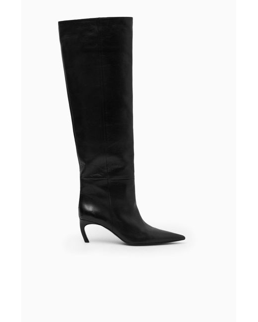 COS Black Pointed-toe Leather Knee-high Boots