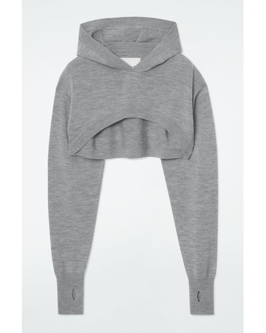 COS Gray Cropped Wool Hoodie