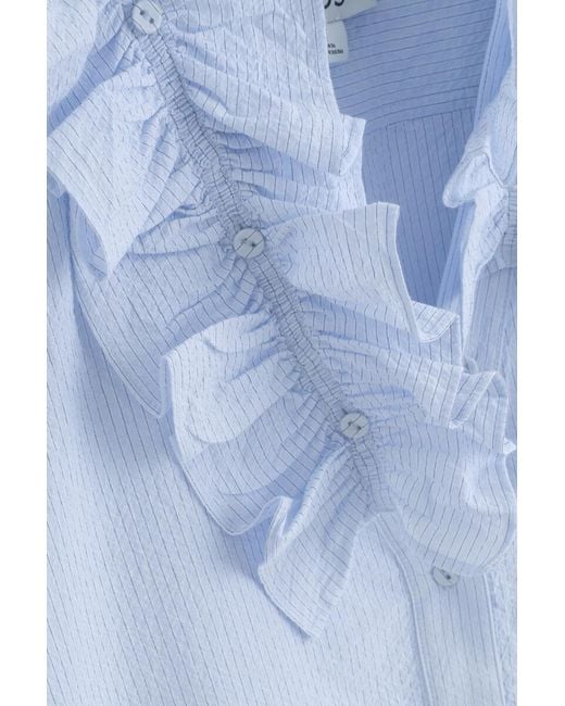 COS Blue Ruffle-Collar Seersucker Blouse