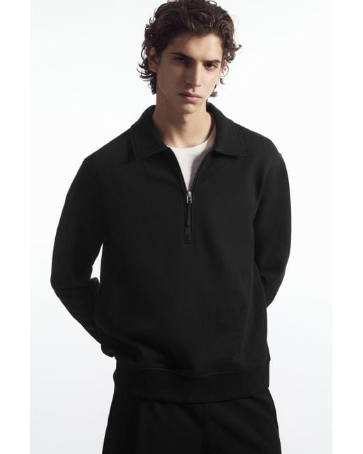 COS Black Collared Half-zip Sweatshirt for men