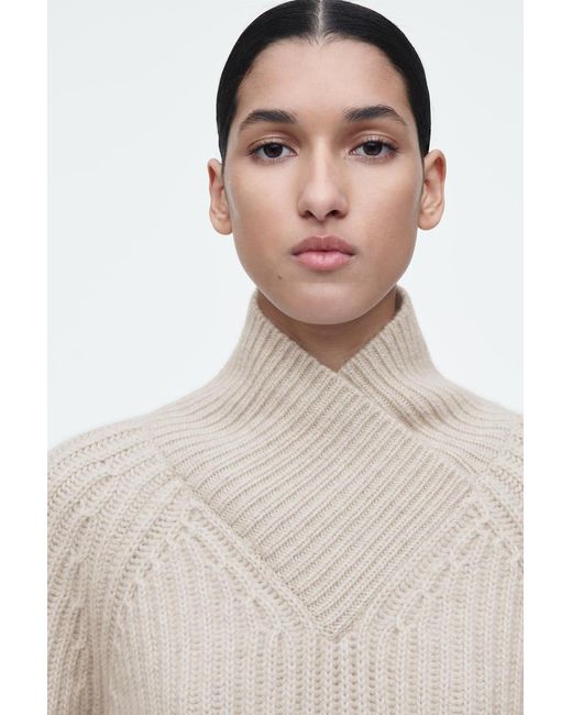 COS White Wrap-collar Pure Cashmere Sweater