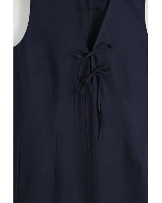 COS Blue Linen-Blend Tie-Front Midi Dress