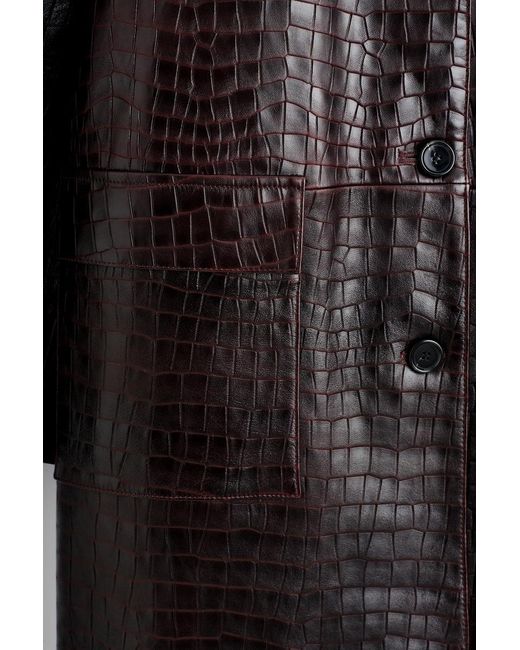 COS Black Croc-Effect Leather Long Coat