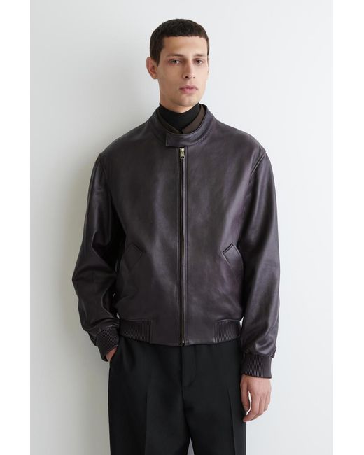 COS Black Detachable Shearling-Collar Leather Jacket for men