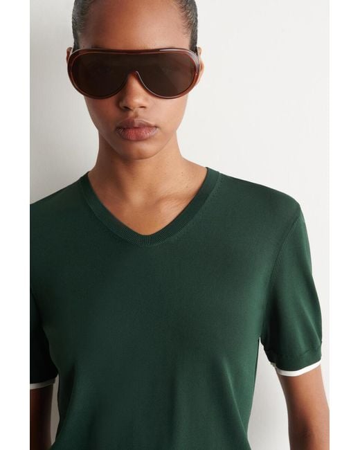 COS Green Layered-Detail Knitted V-Neck T-Shirt