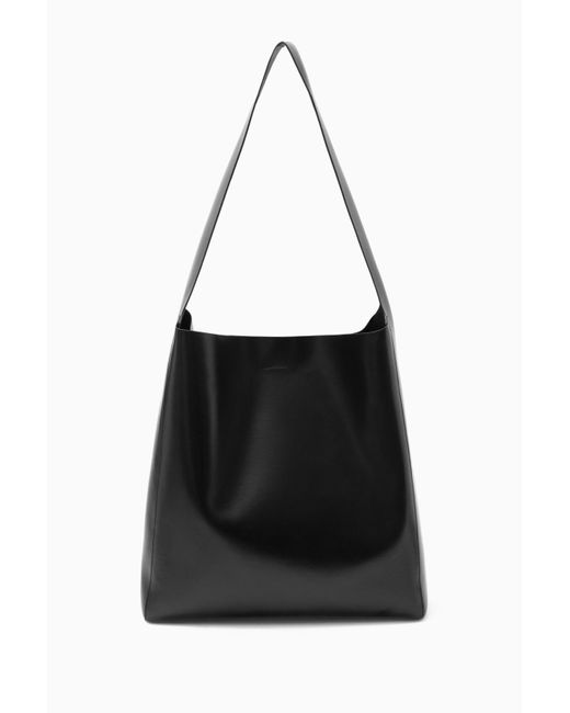COS Black Slouchy Shoulder Bag - Leather