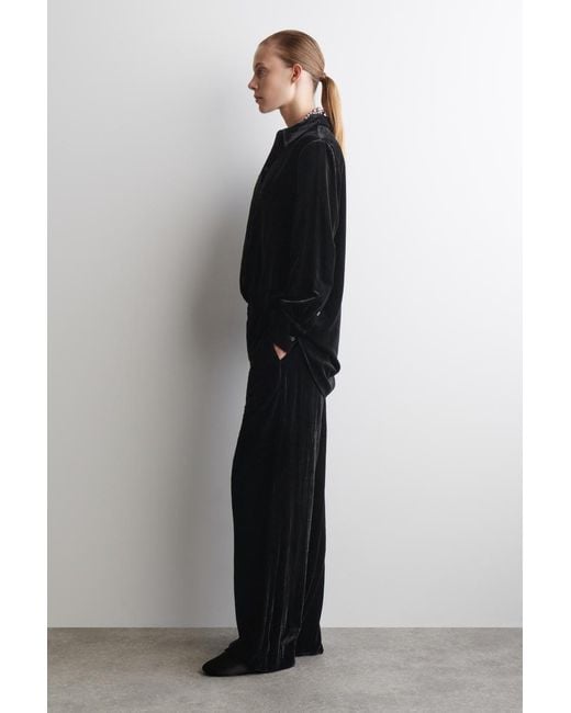 COS Black Velvet Elasticated Straight-Leg Trousers