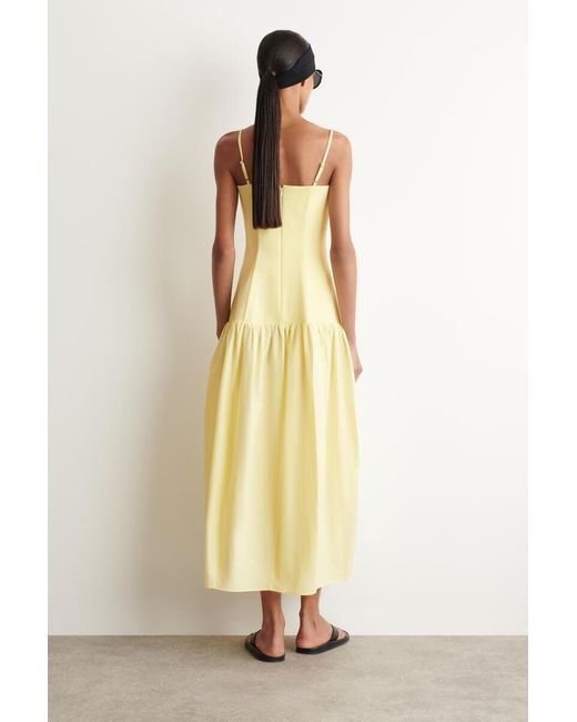 COS Yellow Sculpted Dropped-Waist Midi Dress