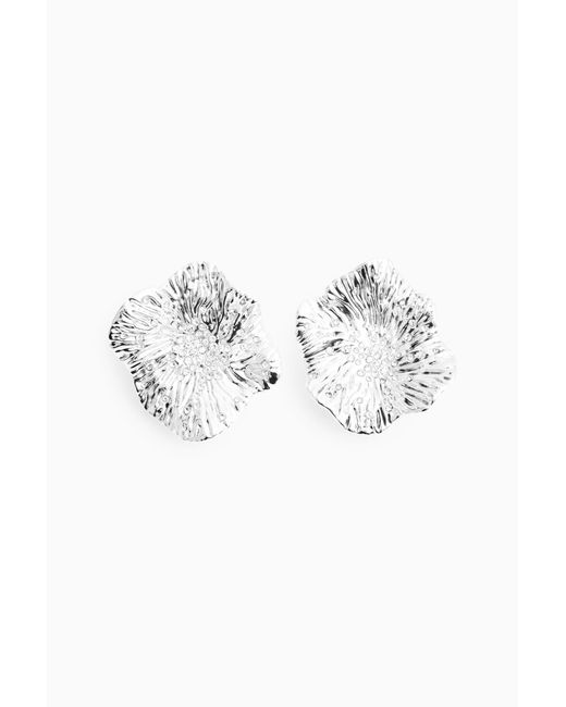 COS Metallic Crystal Flower Clip-on Earrings