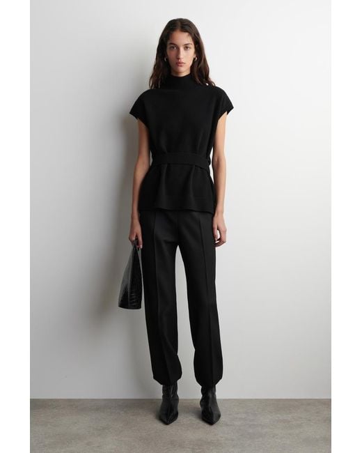 COS Black Belt-Detail Mock-Neck Wool Vest