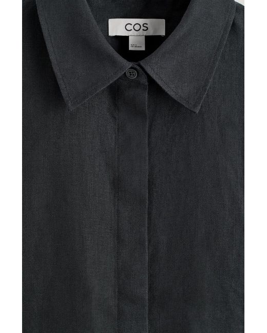 COS Black Oversized Short-Sleeved Linen Shirt