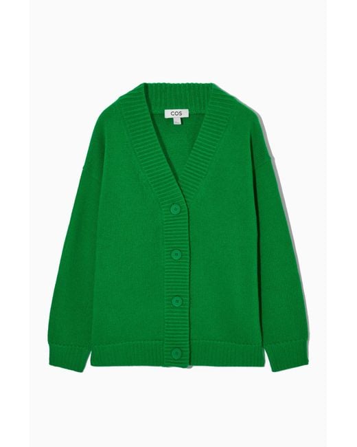 COS Green Oversized Wool V-neck Cardigan